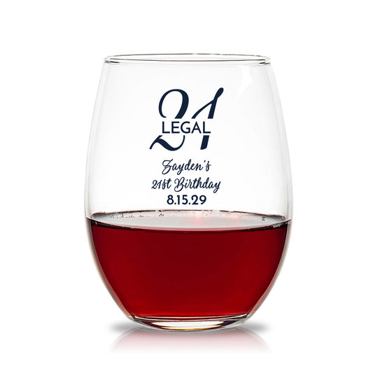 21 Legal Personalized 15 oz. Stemless Wine Glasses (Set of 24)
