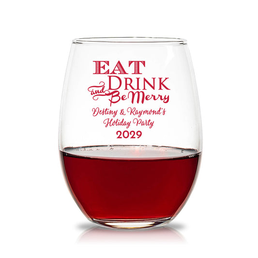 Eat Drink And Be Merry 15 oz. Stemless Wine Glasses (Set of 24)