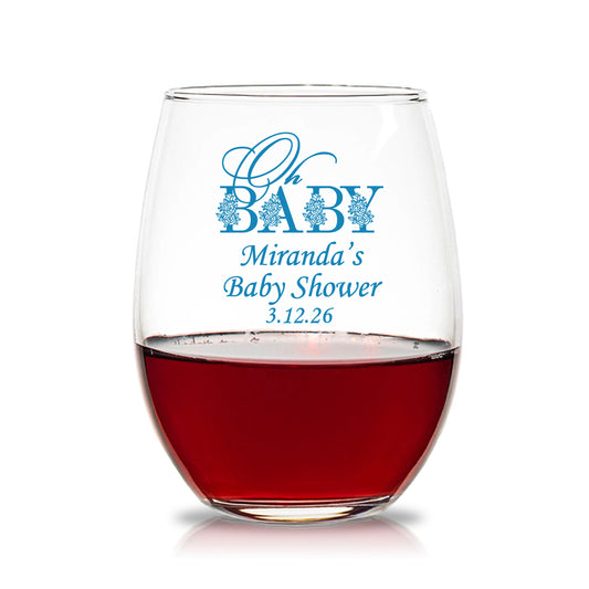 Oh Baby Personalized 15 oz. Stemless Wine Glasses (Set of 24)