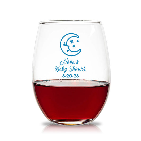 Nova’s Baby Shower Personalized 15 oz. Stemless Wine Glasses (Set of 24)