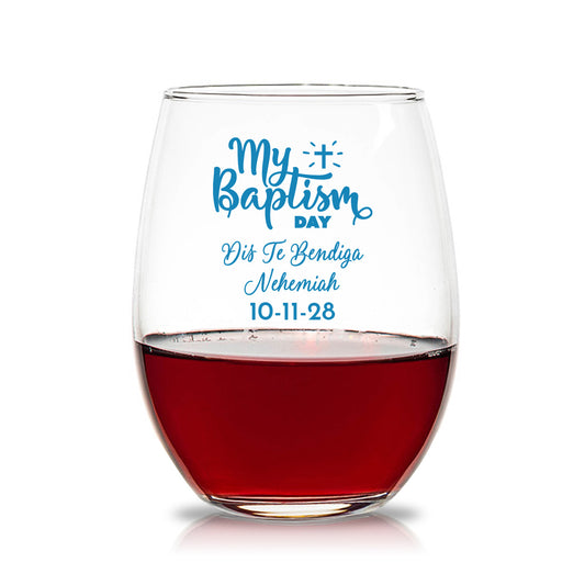 My Baptism Personalized 15 oz. Stemless Wine Glasses (Set of 24)