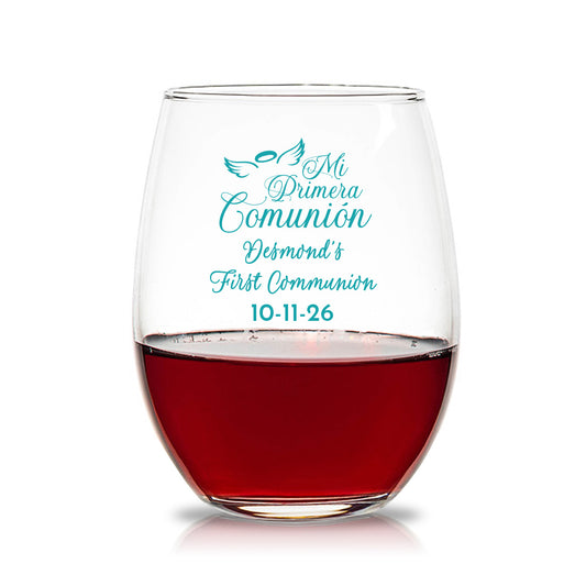 First Communion Personalized 15 oz. Stemless Wine Glasses (Set of 24)
