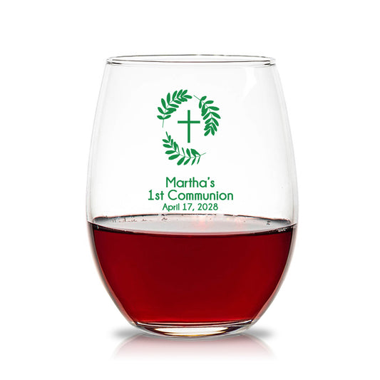Martha’s 1st Communion 15 oz. Stemless Wine Glasses (Set of 24)