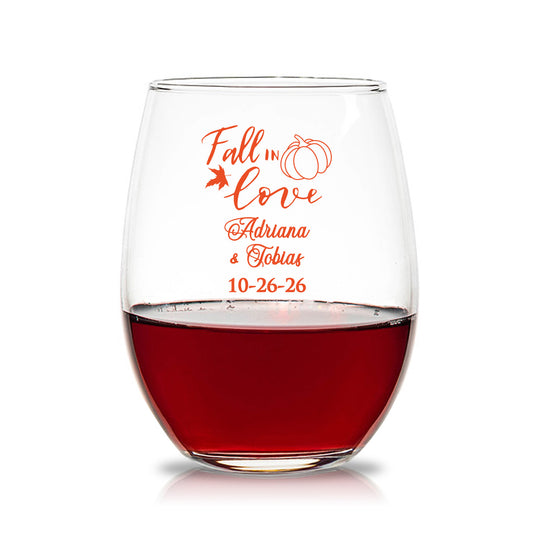 Fall In Love Personalized 15 oz. Stemless Wine Glasses (Set of 24)