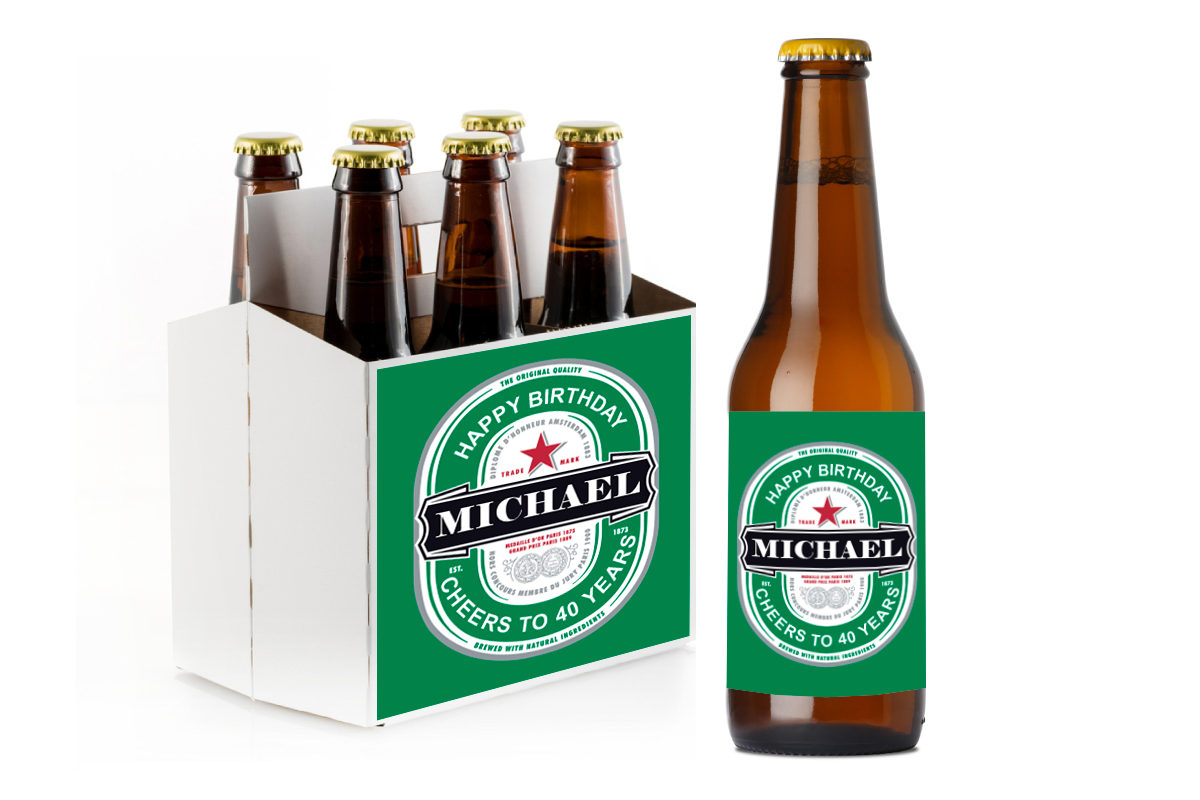 Birthday Custom Personalized Beer Label & Beer Carrier (set of 6)