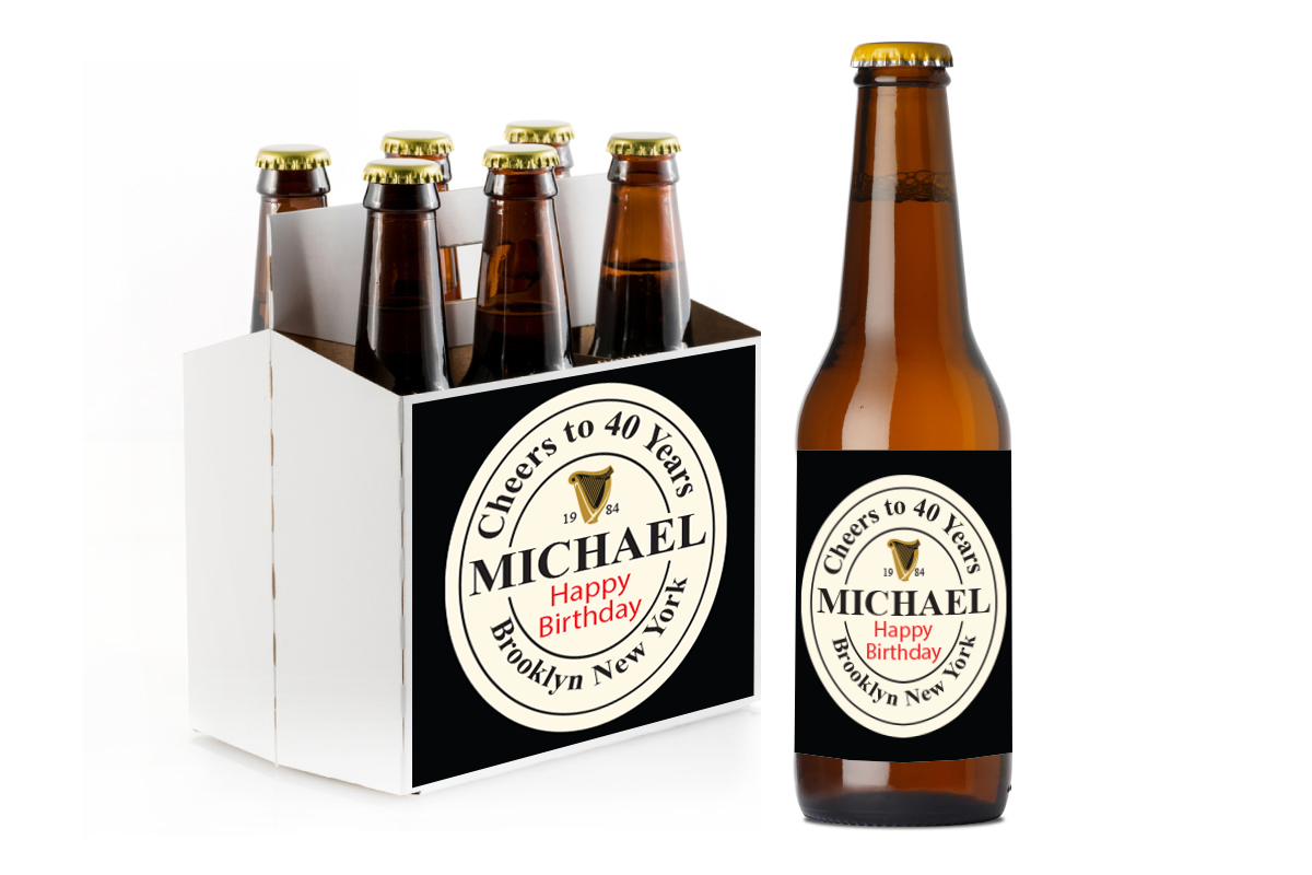 Birthday Custom Personalized Beer Label & Beer Carrier (set of 6)