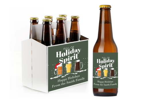 Holiday Spirit Custom Personalized Beer Label & Beer Carrier (set of 6)