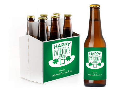 Happy Saint Patrick's Day Custom Personalized Beer Label & Beer Carrier (set of 6)