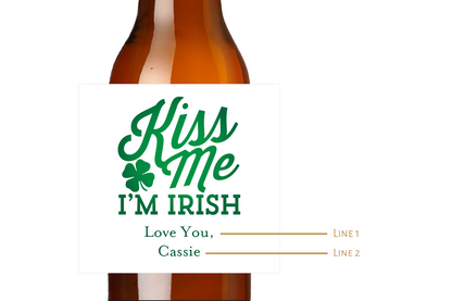 Kiss Me, I'm Irish Custom Personalized Beer Label & Beer Carrier (set of 6)