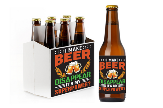 I Make Beer Disappear Beer Label & Beer Carrier (set of 6)