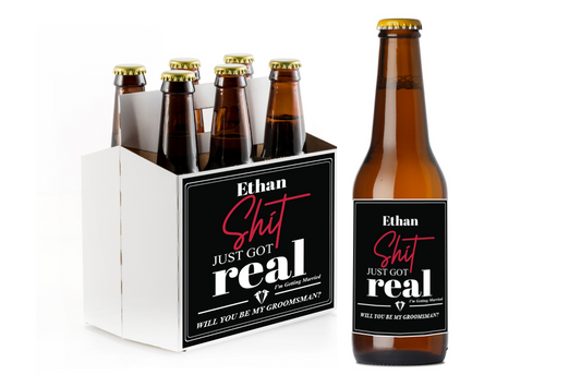 Just Got Real Custom Personalized Beer Label & Beer Carrier (set of 6)