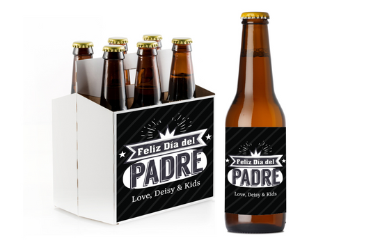Feliz Dia Del Padre Custom Personalized Beer Label & Beer Carrier (set of 6)