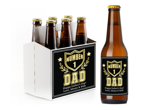 Number 1 Dad Custom Personalized Beer Label & Beer Carrier (set of 6)