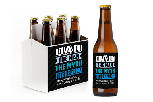 Dad The Man, The Myth, The Legend Custom Personalized Beer Label & Beer Carrier (set of 6)