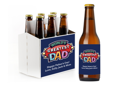 World's Greatest Dad Custom Personalized Beer Label & Beer Carrier (set of 6)