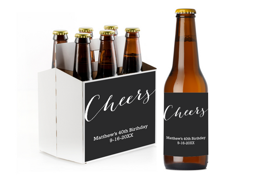 Cheers! Birthday Custom Personalized Beer Label & Beer Carrier (set of 6)