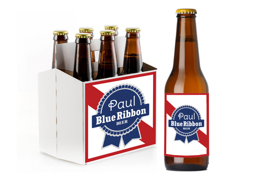Blue Ribbon Custom Personalized Beer Label & Beer Carrier (set of 6)