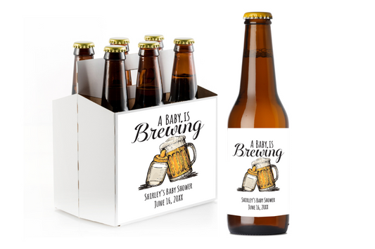 A Baby is Brewing Custom Personalized Beer Label & Beer Carrier (set of 6)