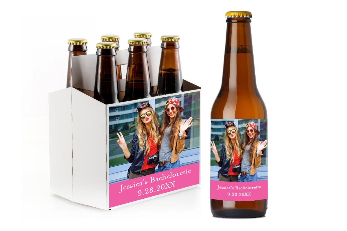 Bachelorette Party Photo Custom Personalized Beer Label & Beer Carrier (set of 6)