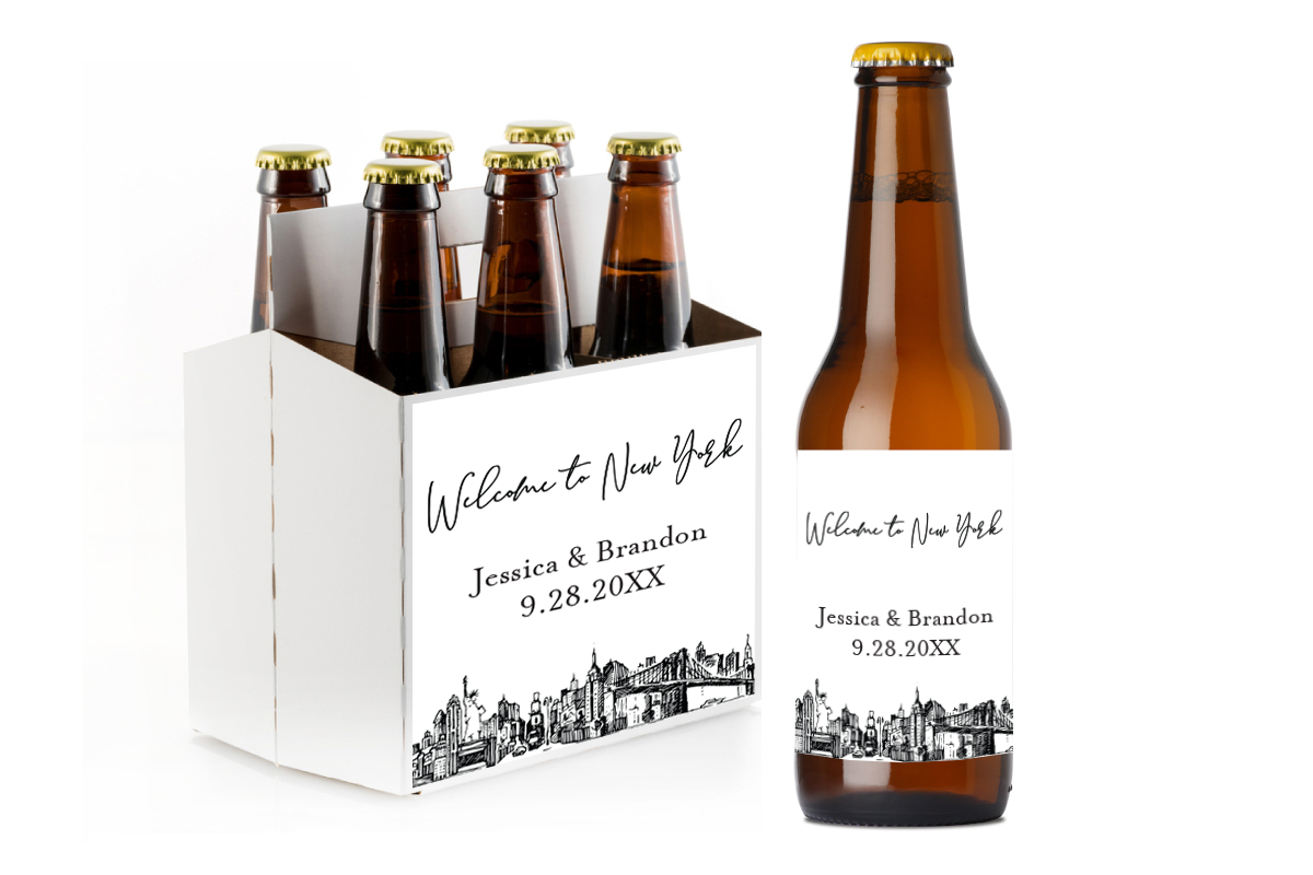 Welcome to New York Custom Personalized Beer Label & Beer Carrier (set of 6)