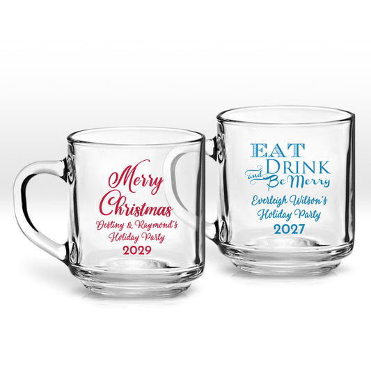 Merry Christmas Personalized Clear Coffee Mug (Set of 24)