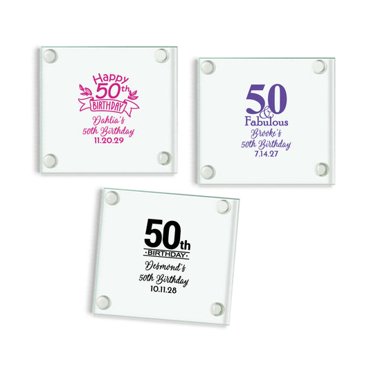 50th Birthday Personalized Glass Coaster