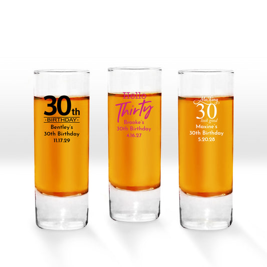 30th Birthday Personalized Tall Shot Glass (Set of 24)