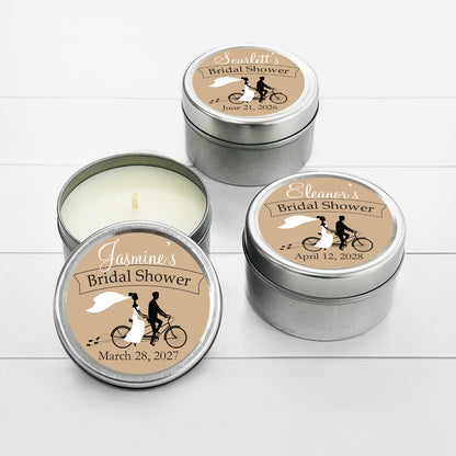 Bicycle Bridal Shower Personalized Round Travel Candle Tins (set of 12)