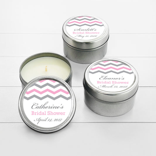 Zigzag Bridal Shower Personalized Round Travel Candle Tins (set of 12)