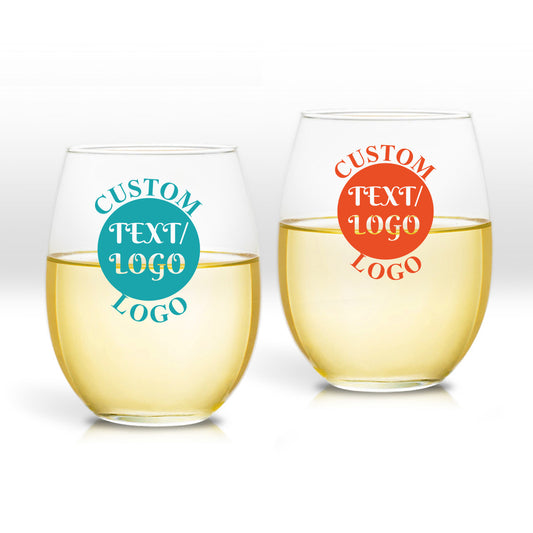 Your Text or Logo Personalized 9 oz. Stemless Wine Glass (Set of 24)