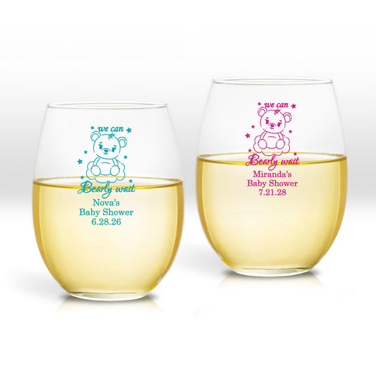 We Can Bearly Wait Personalized 9 oz. Stemless Wine Glass (Set of 24)