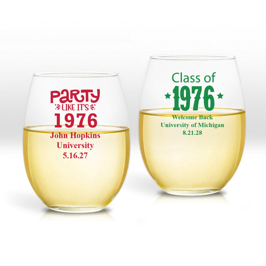 Class of 1976 Personalized 9 oz. Stemless Wine Glass (Set of 24)