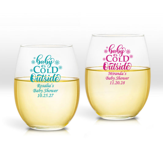 Baby It's Cold Outside Personalized 9 oz. Stemless Wine Glass (Set of 24)