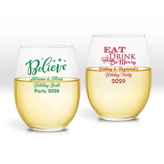 Eat Drink And Be Merry Personalized 9 oz. Stemless Wine Glass (Set of 24)