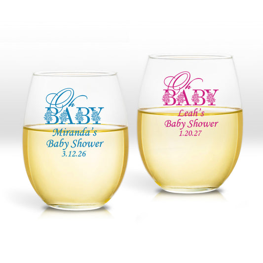 Oh Baby Personalized 9 oz. Stemless Wine Glass (Set of 24)