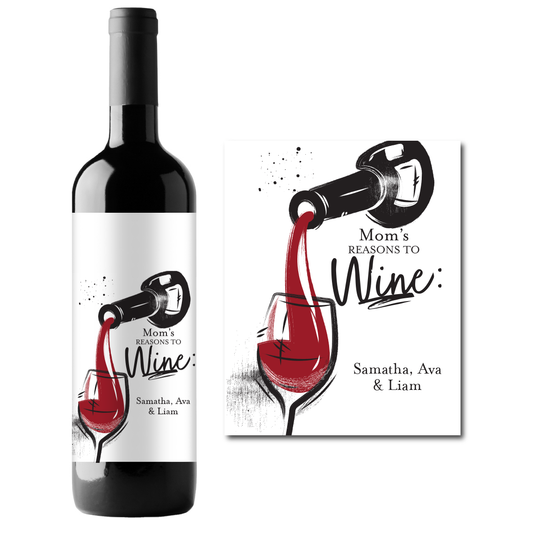 Mom's Reasons to Wine Custom Personalized Wine Champagne Labels (set of 3)