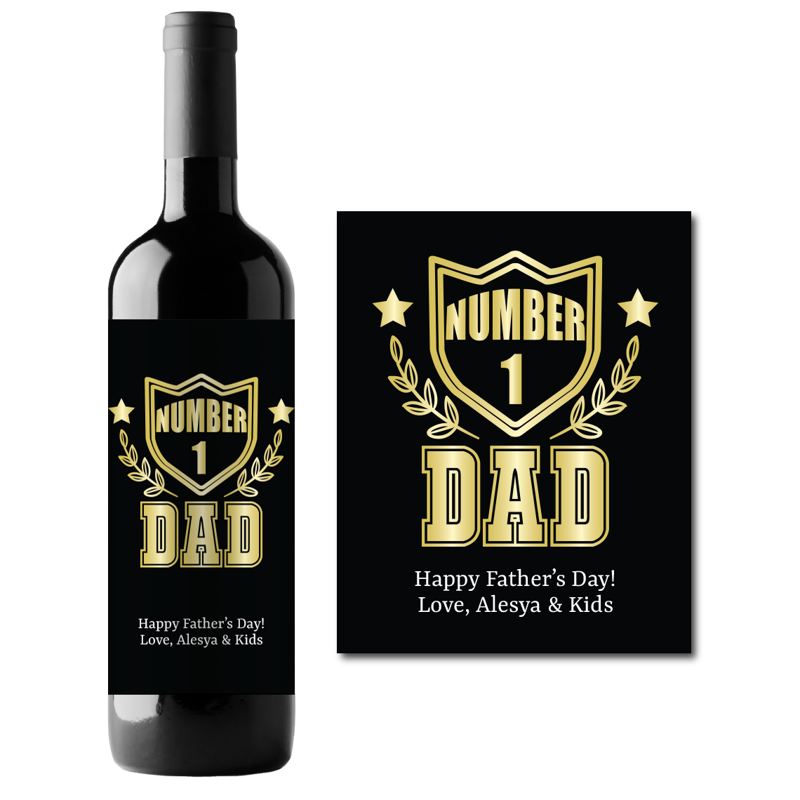 Number 1 Dad Custom Personalized Wine Champagne Labels (set  of 3)