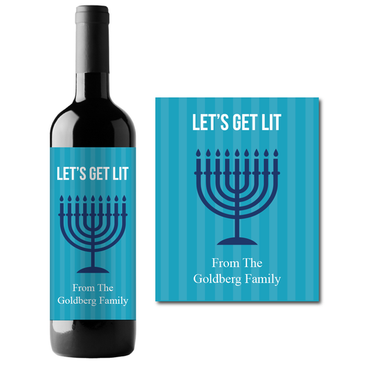Let's Get Lit Hanukkah Custom Personalized Wine Champagne Labels (set of 3)