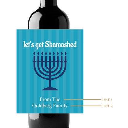 Let's Get Shamashed Hanukkah Custom Personalized Wine Champagne Labels (set of 3)