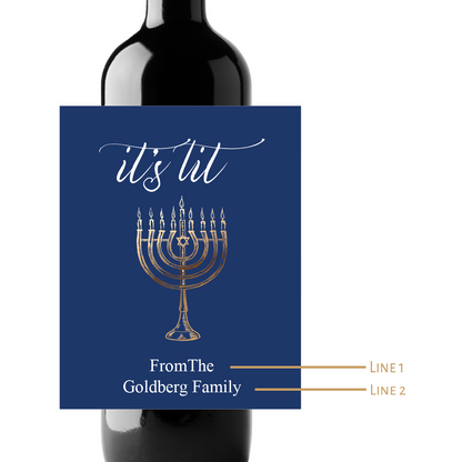 It's Lit Hanukkah Custom Personalized Wine Champagne Labels (set of 3)