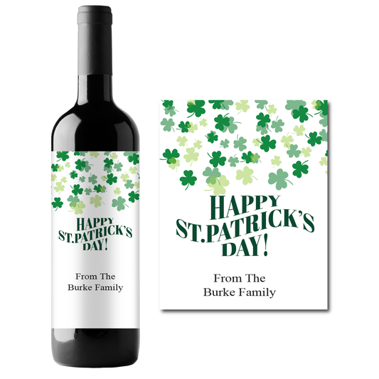 Shamrocks St. Patrick's Day Custom Personalized Wine Champagne Labels (set of 3)