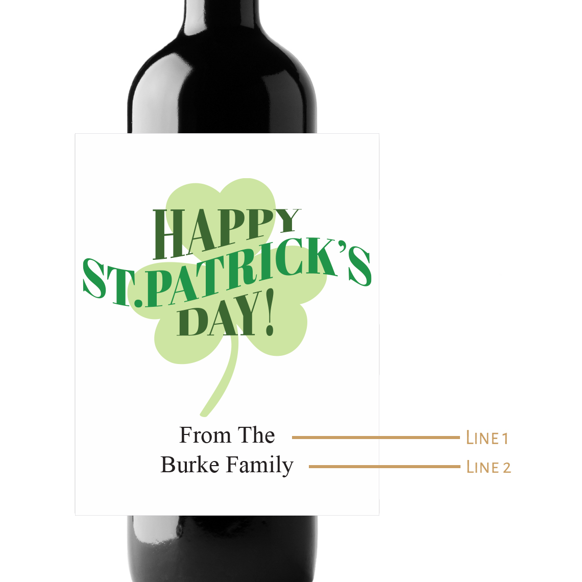 Shamrock St. Patrick's Day Custom Personalized Wine Champagne Labels (set of 3)