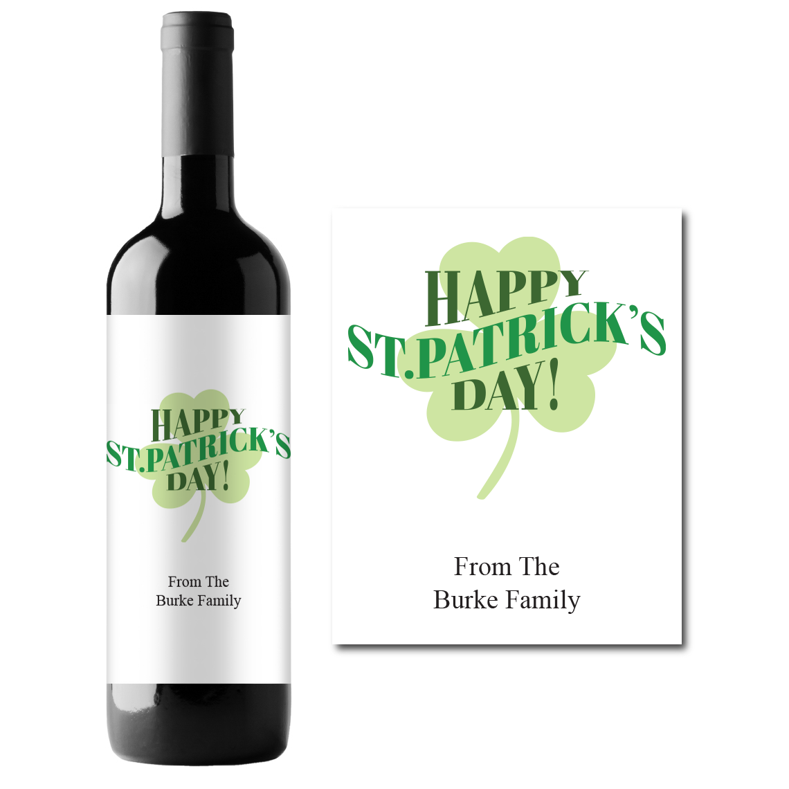 Shamrock St. Patrick's Day Custom Personalized Wine Champagne Labels (set of 3)