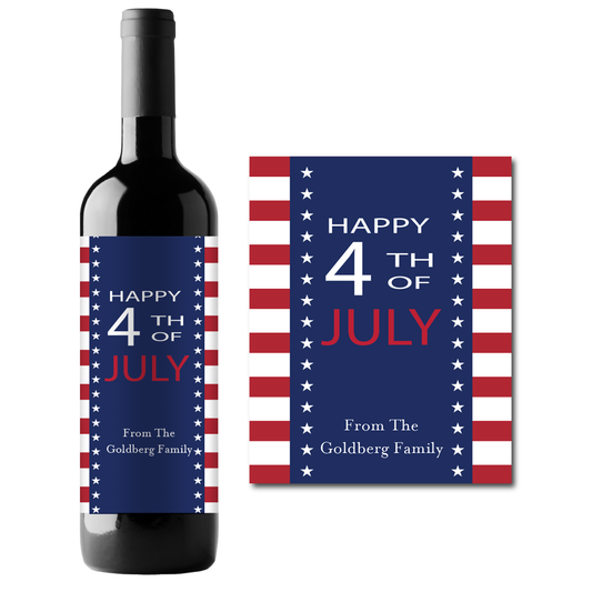 4th of July Flag Custom Personalized Wine Champagne Labels (set of 3)