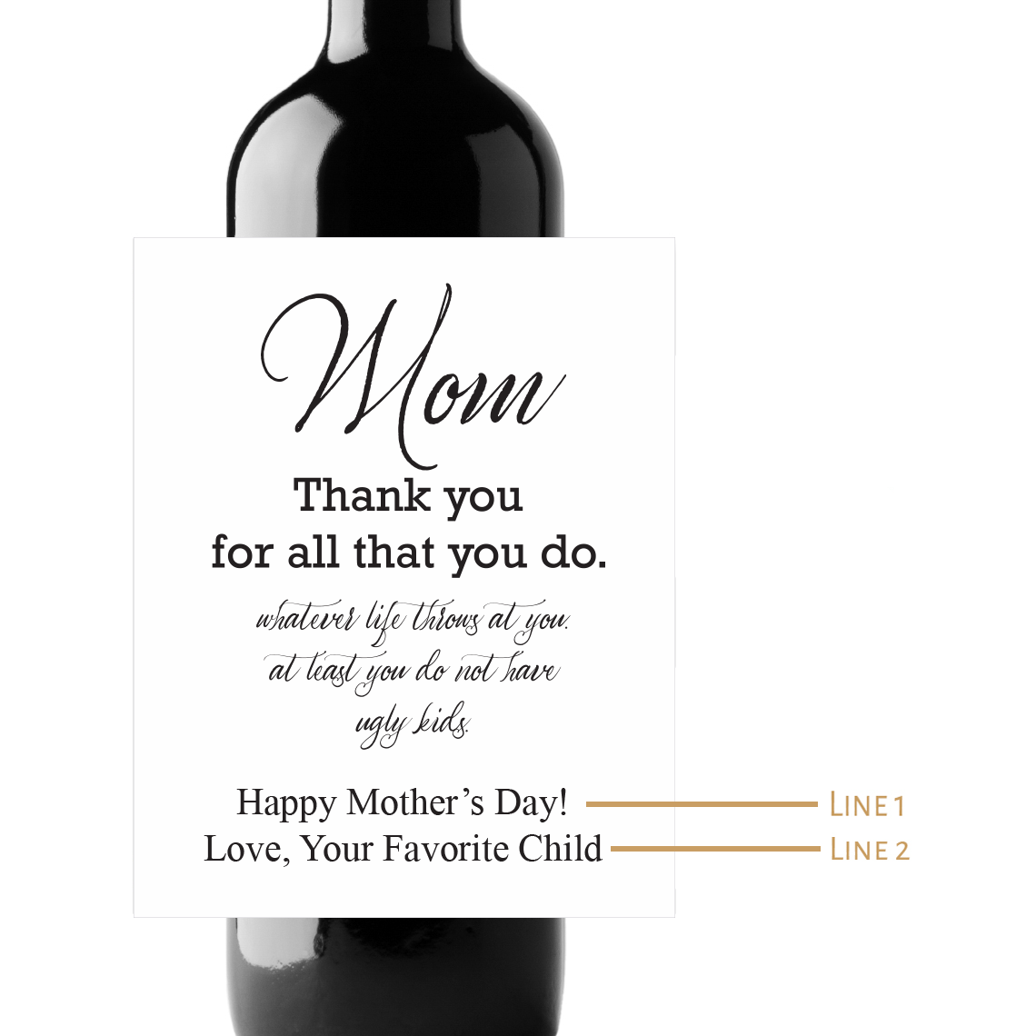 Mom Thank You For All That You Do Custom Personalized Wine Champagne Labels (set of 3)