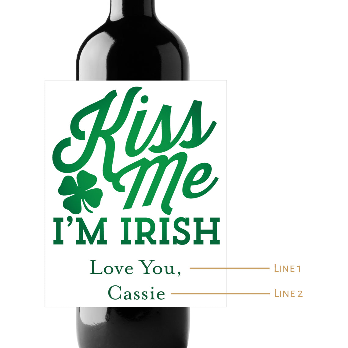 Kiss Me I'm Irish Custom Personalized Wine Champagne Labels (set of 3)