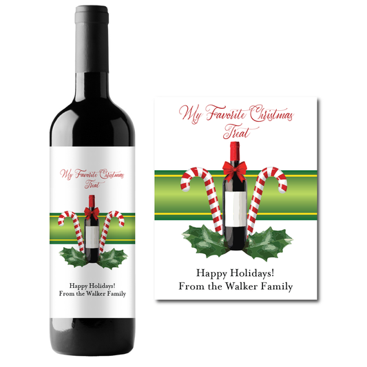 My Favorite Christmas Treat Custom Personalized Wine Champagne Labels (set of 3)