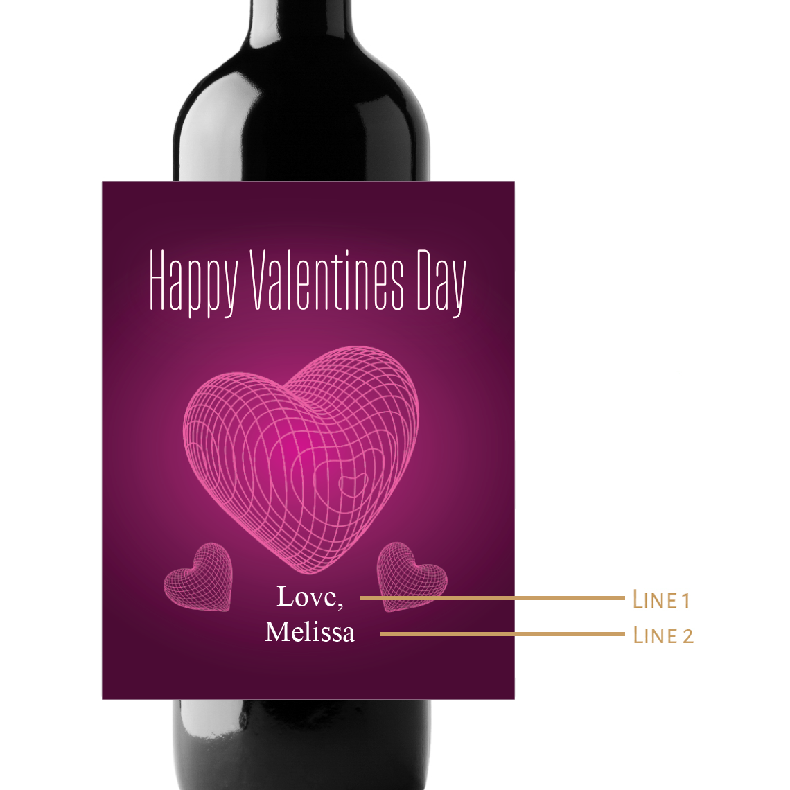 Grid Hearts Happy Valentine's Day Custom Personalized Wine Champagne Labels (set of 3)