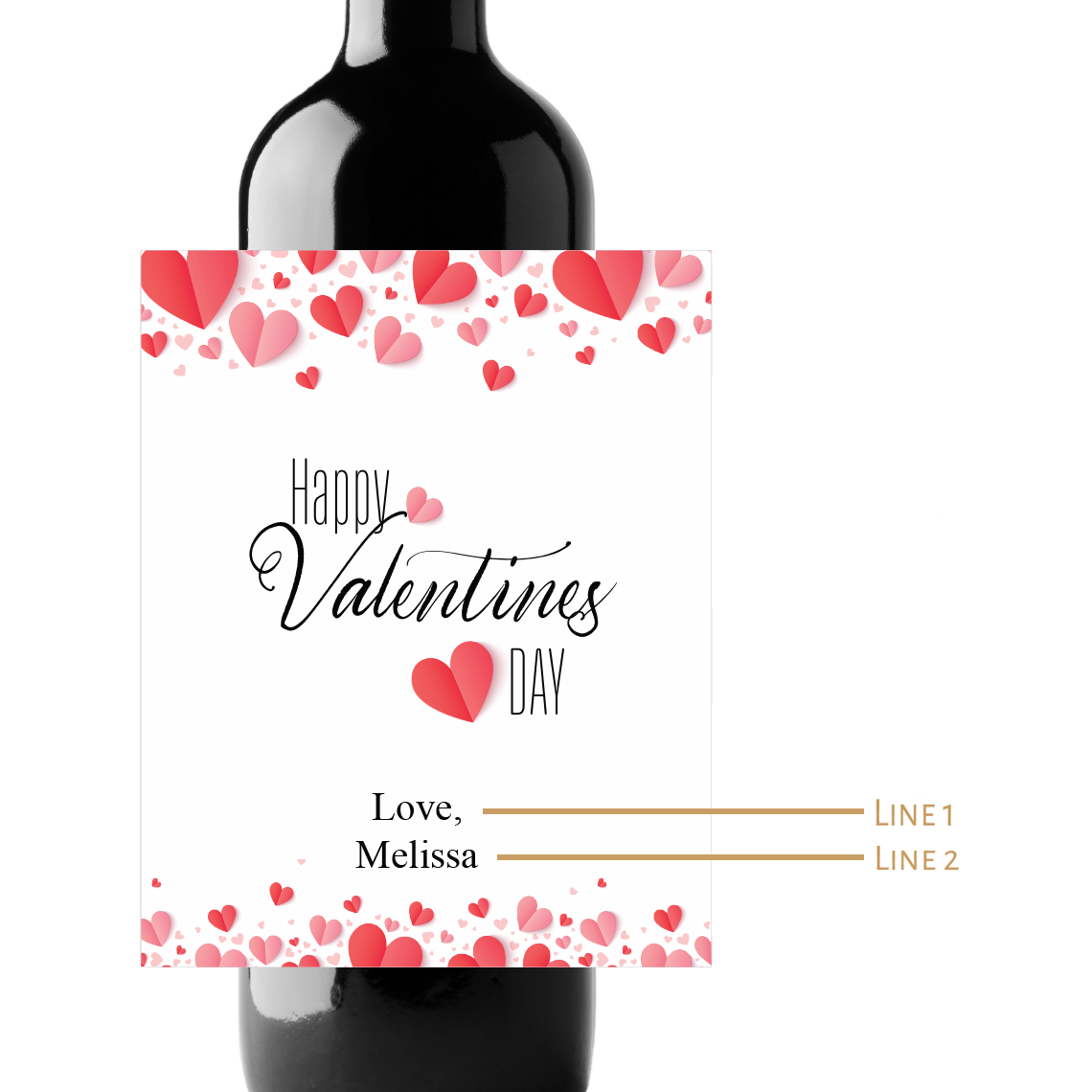 Hearts Happy Valentine's Day Custom Personalized Wine Champagne Labels (set of 3)
