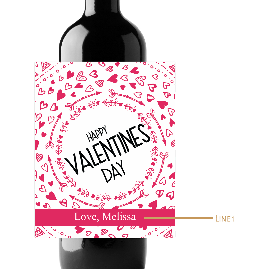 Hearts & Arrows Valentine's Day Custom Personalized Wine Champagne Labels (set of 3)